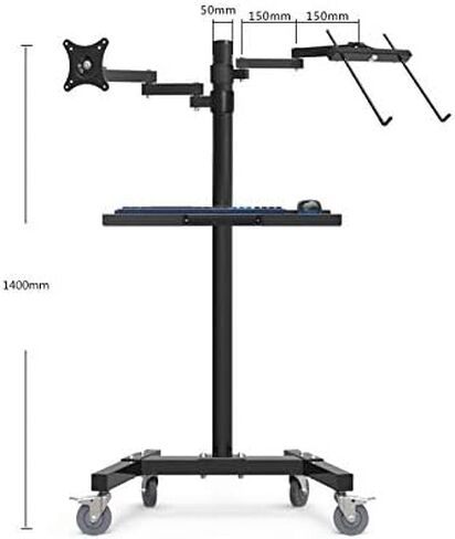 Dual Mount Monitor Holder + Laptop Holder PS Stand Trolley Sit-Stand Work Station Floor Stand Moving Cart in Kuwait