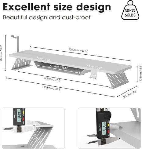 Fenge Dual Monitor Stand, 42.5 Inch Monitor Riser for Desk, Wood Desk Shelf for 2 Monitors, 2 Tier Monitor Shelf with Headphone Stand & Phone Holder in Kuwait