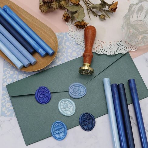 Blue Wax Seal Sticks -5 Color Glue Gun Sealing Wax Sticks for Wax Seal Stamp - Perfect for Wedding Invitations, Cards Envelopes, Snail Mails, Wine Packages Pack of 10 (10, Blue) in Saudi Arabia