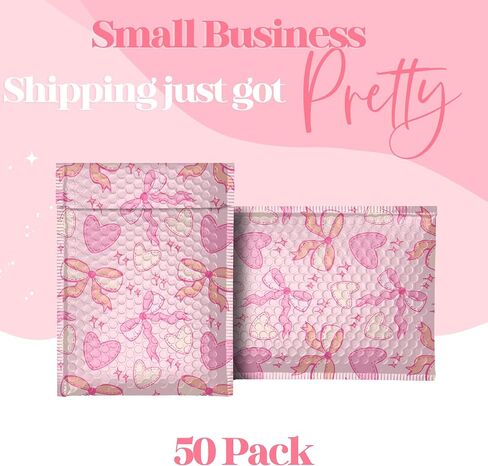 6x9 Designer Bubble Poly Mailer 50 Pack Heavy Duty Waterproof Self Seal Shipping Bags for Small Business Large Mailing Envelopes Bulk Tear Resistant Padded Pink Coquette Bubble Mailer in Saudi Arabia
