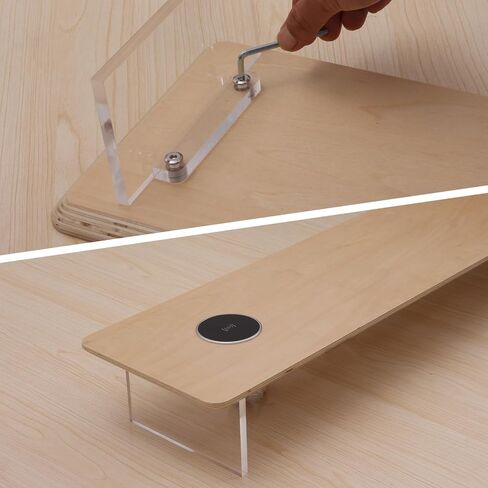 SUIBIAN Monitor Stand with Wireless Charging & Acrylic Legs - 31.5-Inch Wood Monitor Riser for Computer, Desk Organizer for Laptop, PC, TV - Office Desk Accessories (White Oak) in Kuwait