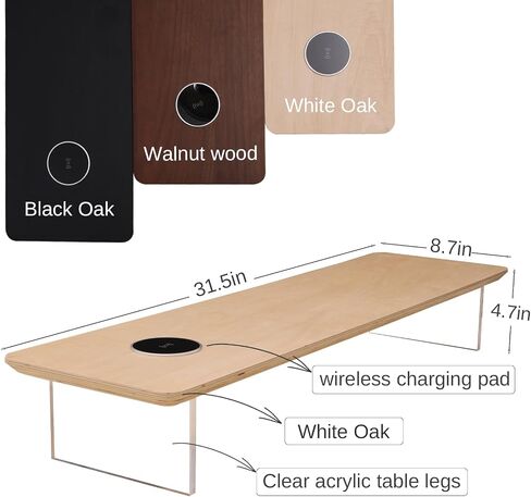 SUIBIAN Monitor Stand with Wireless Charging & Acrylic Legs - 31.5-Inch Wood Monitor Riser for Computer, Desk Organizer for Laptop, PC, TV - Office Desk Accessories (White Oak) in Kuwait
