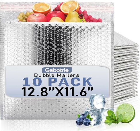 10Pack مرسل الفقاعة المعزولة الحرارية ، مرسلات الفقاعات المعدنية المقاومة للماء ، مظاريف شحن بارد للطعام ، حجم داخلي 10.6 × 14.1 بوصة ، مظاريف شحن ختم ذاتي للشحن البارد in Kuwait