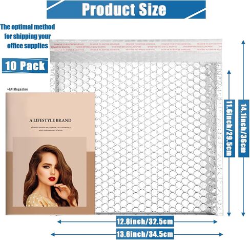 10Pack مرسل الفقاعة المعزولة الحرارية ، مرسلات الفقاعات المعدنية المقاومة للماء ، مظاريف شحن بارد للطعام ، حجم داخلي 10.6 × 14.1 بوصة ، مظاريف شحن ختم ذاتي للشحن البارد in Kuwait