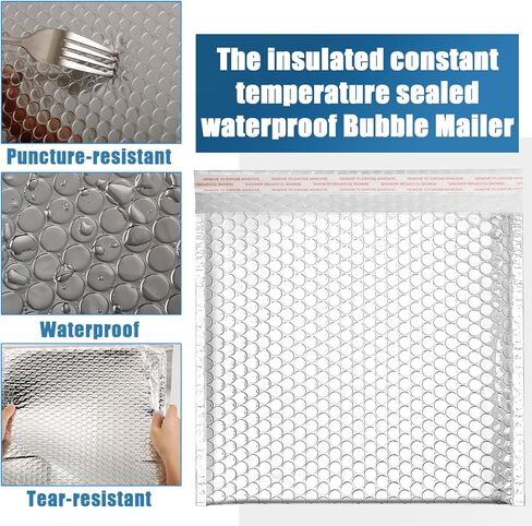 10Pack مرسل الفقاعة المعزولة الحرارية ، مرسلات الفقاعات المعدنية المقاومة للماء ، مظاريف شحن بارد للطعام ، حجم داخلي 10.6 × 14.1 بوصة ، مظاريف شحن ختم ذاتي للشحن البارد in Kuwait
