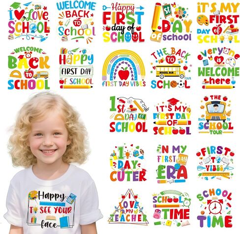 Back to School Iron on Transfers - 20 Sheets First Day DTF Ready to Press 1st Day of School Heat Transfer Designs Stickers Patches Vinyl Decals Paper for T Shirts Clothes Applique DIY Crafts in Saudi Arabia