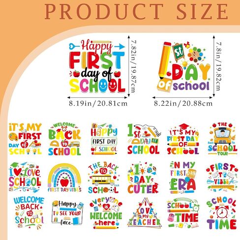 Back to School Iron on Transfers - 20 Sheets First Day DTF Ready to Press 1st Day of School Heat Transfer Designs Stickers Patches Vinyl Decals Paper for T Shirts Clothes Applique DIY Crafts in Saudi Arabia