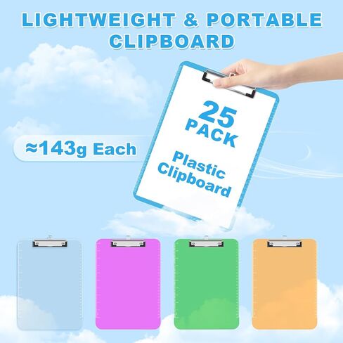 TOTiyea Clipboard Set of 25, 12.5 x 9 Inch Multi Color, Plastic Clipboard with Low Profile Clip, 75 Sheets Capacity, Standard Letter Size in Kuwait
