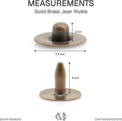 CRAFTMEMORE Solid Brass Jean Rivets, 3/8 Inch, 50 Sets, Washable Denim Fasteners Nipple Rivets in Saudi Arabia
