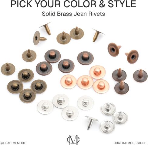 CRAFTMEMORE Solid Brass Jean Rivets, 3/8 Inch, 50 Sets, Washable Denim Fasteners Nipple Rivets in Saudi Arabia