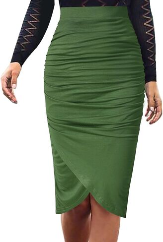 VFSHOW Womens Black Pink Floral Printed Ruched Shirred High Waist Tulip Wrap Cocktail Party Bodycon Pencil Skirt 10040 BLK M in Saudi Arabia