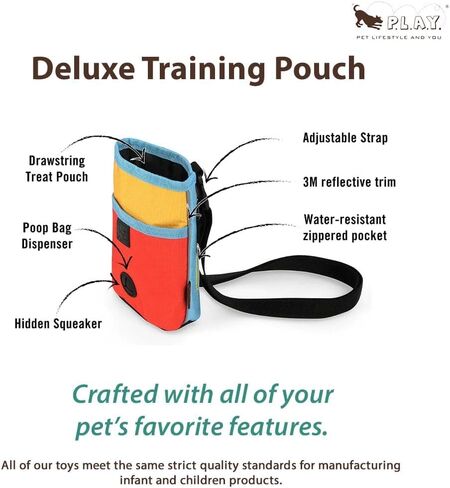 P.L.A.Y. Scout & About Deluxe Training Treat Pouch with Poop Bag Dispenser - 3 Way Wear, Detachable & Adjustable Strap, Reflective Strips, Water-Resistant Back Zipper Pocket, Squeaker (Wildflower) in Kuwait