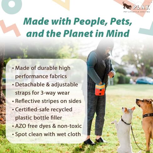 P.L.A.Y. Scout & About Deluxe Training Treat Pouch with Poop Bag Dispenser - 3 Way Wear, Detachable & Adjustable Strap, Reflective Strips, Water-Resistant Back Zipper Pocket, Squeaker (Wildflower) in Kuwait
