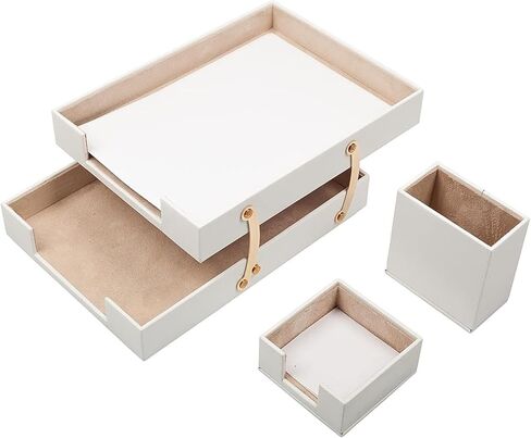 MOOG Leather Double Document Tray - Pen Holder - Note Paper Holder -3 Accessories-Desk Organizer - Office Desk Accessories - Desktop Storage - 3 PCS (Blue) in Saudi Arabia