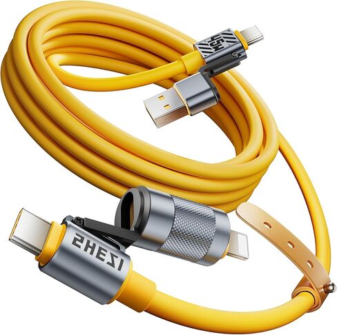 كابل USB C 4 في 1 بقوة 100 واط [سلسلة SHEZI] سلك شاحن iPhone iPad من السيليكون السميك [شحن سريع ومزامنة البيانات] [CarPlay & Android Auto]، كابل شحن متعدد مع منفذ Lightning/Type C/USB A بطول 5 أقدام in Kuwait