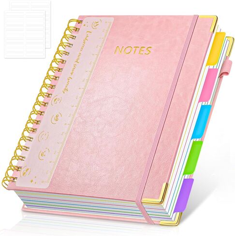 Hardcover Spiral Notebook Journal with Removable PVC Dividers - 8'' x 10'' Large 300 Page B5 Hardcover Leather College Lined Journals Notebook for Work Note Taking Office Home School Supplies, Pink in Saudi Arabia