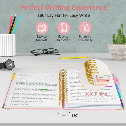 Hardcover Spiral Notebook Journal with Removable PVC Dividers - 8'' x 10'' Large 300 Page B5 Hardcover Leather College Lined Journals Notebook for Work Note Taking Office Home School Supplies, Pink in Saudi Arabia