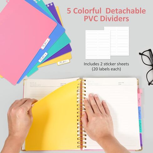 Hardcover Spiral Notebook Journal with Removable PVC Dividers - 8'' x 10'' Large 300 Page B5 Hardcover Leather College Lined Journals Notebook for Work Note Taking Office Home School Supplies, Pink in Saudi Arabia