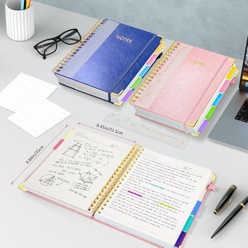 Hardcover Spiral Notebook Journal with Removable PVC Dividers - 8'' x 10'' Large 300 Page B5 Hardcover Leather College Lined Journals Notebook for Work Note Taking Office Home School Supplies, Pink in Saudi Arabia