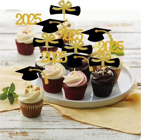 2025 التخرج من القبعات العليا Cupcake ، 48 PCS اختيارات الطعام/المقبلات لزخارف كعكة التخرج المصغرة ، دبلوم ، 2025 ، مجموعة Cap 48 قطعة (06 وردي) in Kuwait