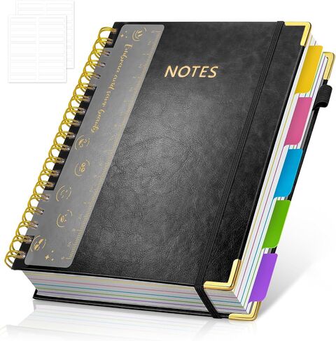 Hardcover Spiral Notebook Journal with Removable PVC Dividers - 8'' x 10'' Large 300 Page B5 Hardcover Leather College Lined Journals Notebook for Work Note Taking Office Home School Supplies, Pink in Saudi Arabia