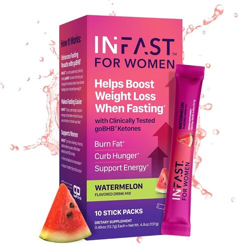 Real Ketones Intermittent Fasting Drink Mix for Women BHB Exogenous Ketones Powder with Fasting Electrolytes & Green Coffee Bean Extract for Energy Focus and Hormonal Balance (Watermelon) - 30ct in Saudi Arabia