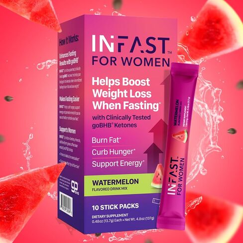 Real Ketones Intermittent Fasting Drink Mix for Women BHB Exogenous Ketones Powder with Fasting Electrolytes & Green Coffee Bean Extract for Energy Focus and Hormonal Balance (Watermelon) - 30ct in Saudi Arabia