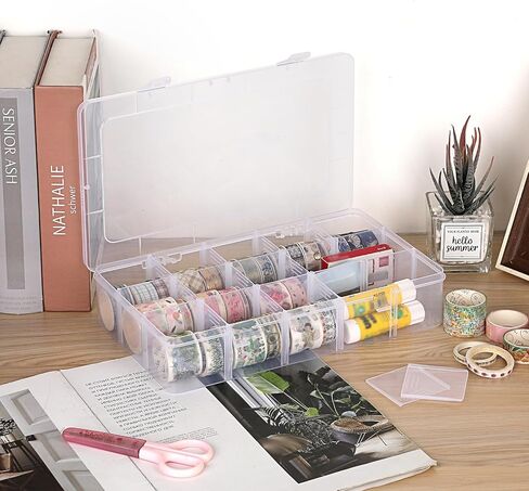 BTSKY 2 PCS Plastic Washi Tape Organizer, Adjustable 15-Grid Compartment Washi Tape Storage Case, Clear Sticker Storage Box for Scrapbook Organizers and Storage, Universal Jewelry Box Bead Organizer in Saudi Arabia