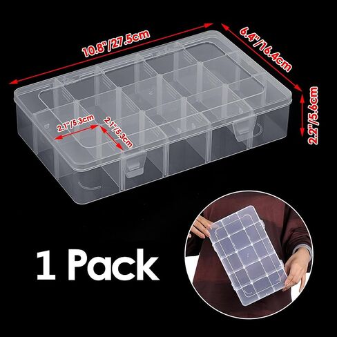 BTSKY 2 PCS Plastic Washi Tape Organizer, Adjustable 15-Grid Compartment Washi Tape Storage Case, Clear Sticker Storage Box for Scrapbook Organizers and Storage, Universal Jewelry Box Bead Organizer in Saudi Arabia