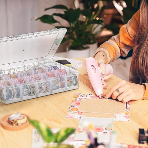 BTSKY 2 PCS Plastic Washi Tape Organizer, Adjustable 15-Grid Compartment Washi Tape Storage Case, Clear Sticker Storage Box for Scrapbook Organizers and Storage, Universal Jewelry Box Bead Organizer in Saudi Arabia