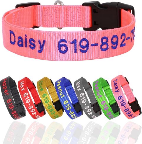Personalized Embroidered Dog Collars, Custom Dog Name & Phone Number, 5 Adjustable Sizes for XS to XL,Nylon Collars for Boy Girl Dogs,Puppy,Safety Release Metal Buckle and D-Ring,Pink in Kuwait