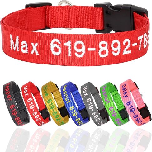 Personalized Embroidered Dog Collars, Custom Dog Name & Phone Number, 5 Adjustable Sizes for XS to XL,Nylon Collars for Boy Girl Dogs,Puppy,Safety Release Metal Buckle and D-Ring,Pink in Kuwait