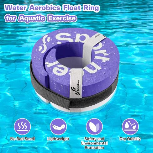 Foam Aquatic Cuffs Exercise Equipment: Sportneer Water Aerobics Float Ring with Detachable Velcro Pool Exercise Workout Set Water Ankle Buoyancy Ring Arm Belts for Swimming Pool Fitness Training in Kuwait