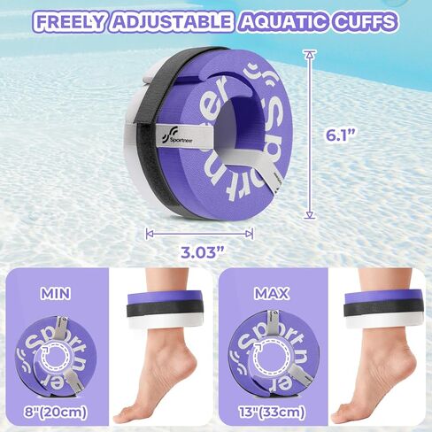 Foam Aquatic Cuffs Exercise Equipment: Sportneer Water Aerobics Float Ring with Detachable Velcro Pool Exercise Workout Set Water Ankle Buoyancy Ring Arm Belts for Swimming Pool Fitness Training in Kuwait
