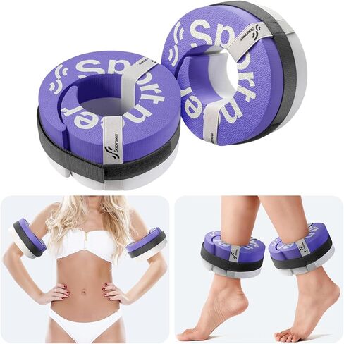 Foam Aquatic Cuffs Exercise Equipment: Sportneer Water Aerobics Float Ring with Detachable Velcro Pool Exercise Workout Set Water Ankle Buoyancy Ring Arm Belts for Swimming Pool Fitness Training in Kuwait