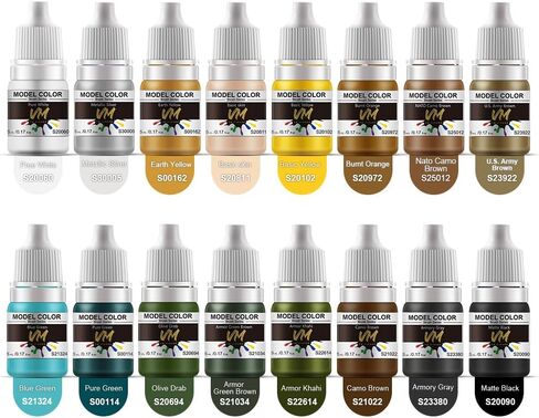 VM Eco-Friendly Water-Based Pigments WWII Armour & Infantry Model Color Set Military Shades Paints For All Diorama/Figures Model Brush Acrylic Colors – 16 Bottles x 5ml (Military Color Set) in Saudi Arabia