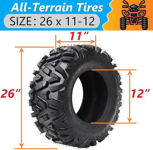 25x8x12 ATV Tires, Set of 2 ATV Tires 25x8-12 6PR, All Terrain ATV/UTV Off-Road Tires (Set of 2, Tubeless) in Kuwait