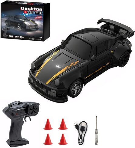 Mini RC Drift Car with Lights, 1:64 4WD 2.4GHz Remote Control Car for Kids Adults (Black) in Saudi Arabia
