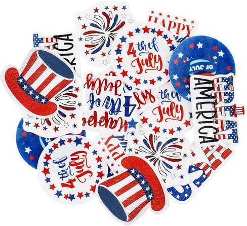 56 PCS قبعات كب كيك صالحة للأكل في الرابع من يوليو - ديكورات يوم الاستقلال الوطني للكعك ، Red White Blue USA Form Supplies (Style 2) in Kuwait