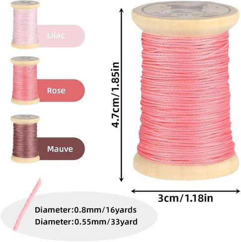 Natural Waxed Thread, 0.55mm/0.8mm, Wax Thread for Handcrafted Wrapping, Sewing, Bookbinding, Leather Threads, Beginners Craft DIY, Hemp Cord (Rose/Lilac/Mauve, 0.55mm/33 Yards) in Saudi Arabia