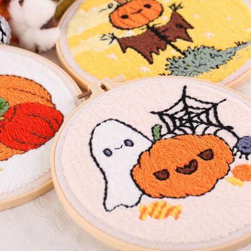 artcici Punch Needle Kit for Beginners with Halloween Pumpkin Black Cat Pattern Tool and Yarn, Easy Embroidery Rug Hooking Set (Pumpkin) in Saudi Arabia