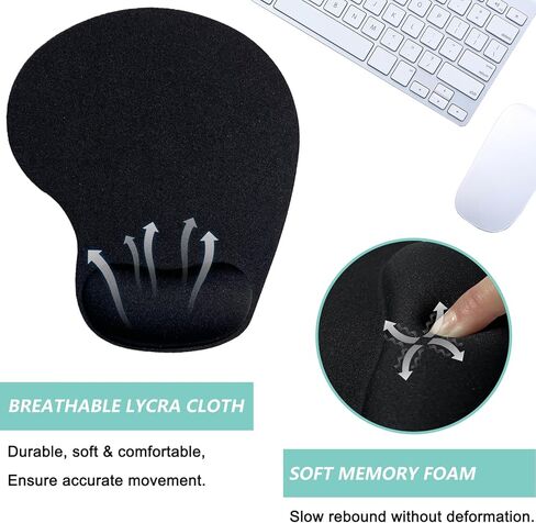 Mouse Pad with Wrist Support, Ergonomic Mouse Pads with Memory Foam Wrist Rest, Easy Typing Pain Relief, Comfortable Home Office Computer Wrist Support Pads for Working Studying Gaming, Black, 2 Pack in Kuwait