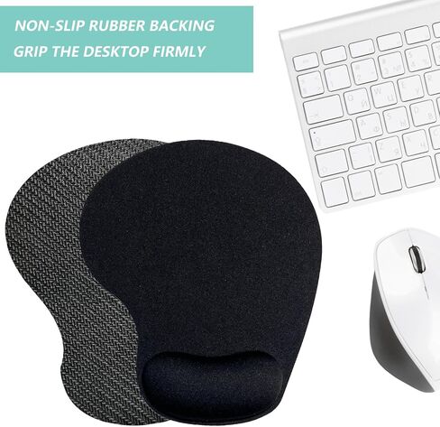 Mouse Pad with Wrist Support, Ergonomic Mouse Pads with Memory Foam Wrist Rest, Easy Typing Pain Relief, Comfortable Home Office Computer Wrist Support Pads for Working Studying Gaming, Black, 2 Pack in Kuwait