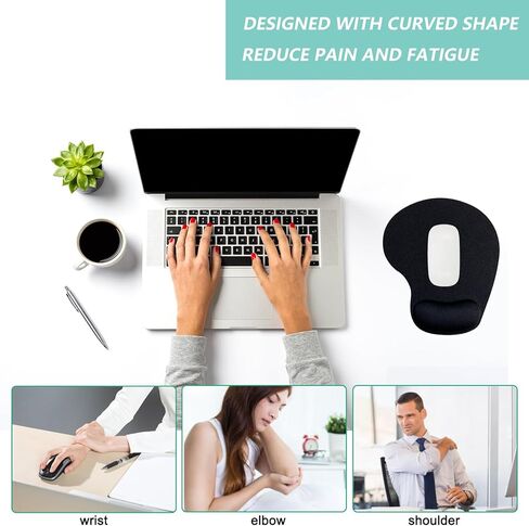 Mouse Pad with Wrist Support, Ergonomic Mouse Pads with Memory Foam Wrist Rest, Easy Typing Pain Relief, Comfortable Home Office Computer Wrist Support Pads for Working Studying Gaming, Black, 2 Pack in Kuwait