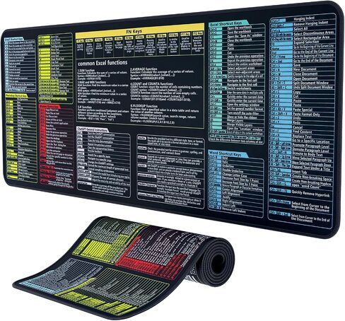 QSSRWNAO Excel Cheat Sheet Mouse Pad, Large Desk Mat for Keyboard and Mouse, Waterproof Extended Gaming Mousepad,Non-Slip Office & Gaming Keyboard Pad (Common Office Software) in Saudi Arabia