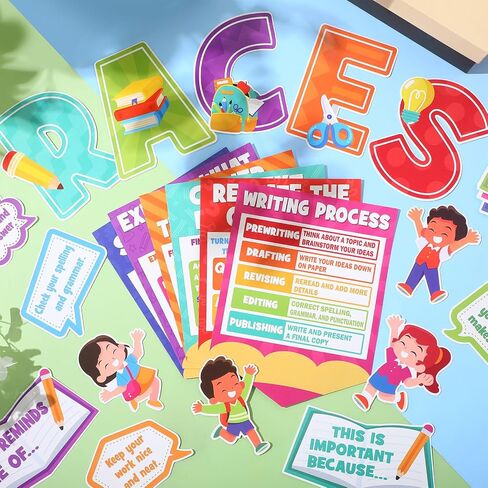 Races Writing Strategy Poster for Classroom Writing Classroom Decorations Bulletin Board Set for Teaching Supplies Elementary Middle School Home Wall Decor(Pastel) in Saudi Arabia