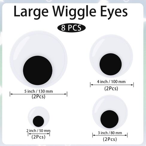 Large Googly Eyes, 8 Pcs Wiggle Googly Eye Self Adhesive Mixed Size Plastic Wiggle Eye Black White Round Eyes for Crafts DIY Supplies Christmas Tree Decoration (2 Inch, 3 Inch, 4 Inch, 5 Inch) in Saudi Arabia