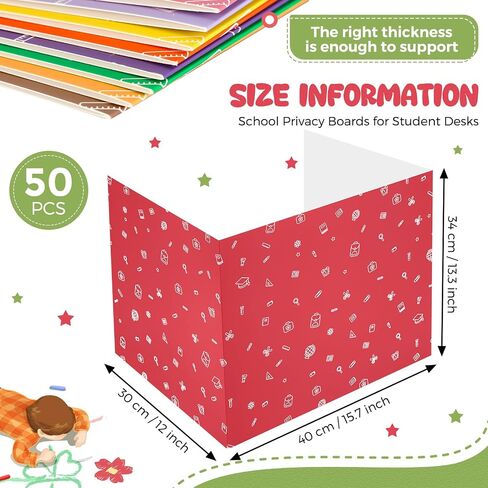 50 Pcs 18.9 x 11.8 x 11.8 Inch Privacy Boards for Student Desks Classroom Desk Divider Trifold Table Desk Privacy Panel Folders Screen Partition for School Teacher Student Test,10 Styles in Saudi Arabia