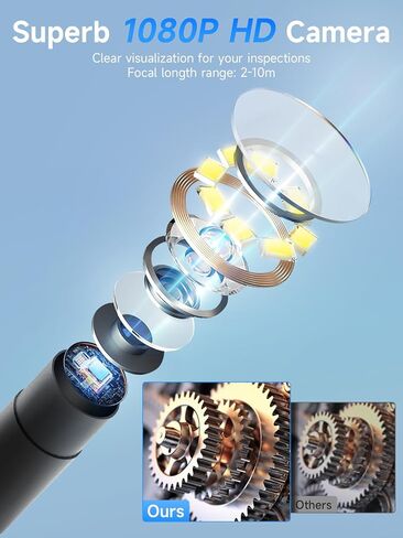 كاميرا المنظار مع الضوء، Moman EOM1 Borescope مع 8 مصابيح LED قابلة للتعديل 9.84 قدم كابل ثعبان شبه صلب IP67 مقاوم للماء، كاميرا فحص الأنابيب 3 محولات لهاتف iPhone iPad iOS Android in Kuwait