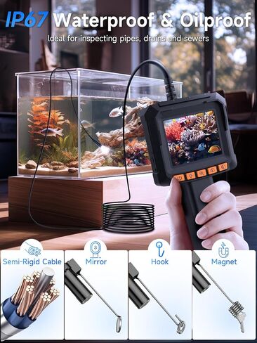 كاميرا المنظار مع الضوء، Moman EOM1 Borescope مع 8 مصابيح LED قابلة للتعديل 9.84 قدم كابل ثعبان شبه صلب IP67 مقاوم للماء، كاميرا فحص الأنابيب 3 محولات لهاتف iPhone iPad iOS Android in Kuwait